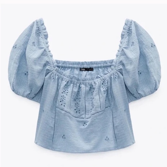 Zara Light Blue Embroidered Blouse - Picture 1 of 7